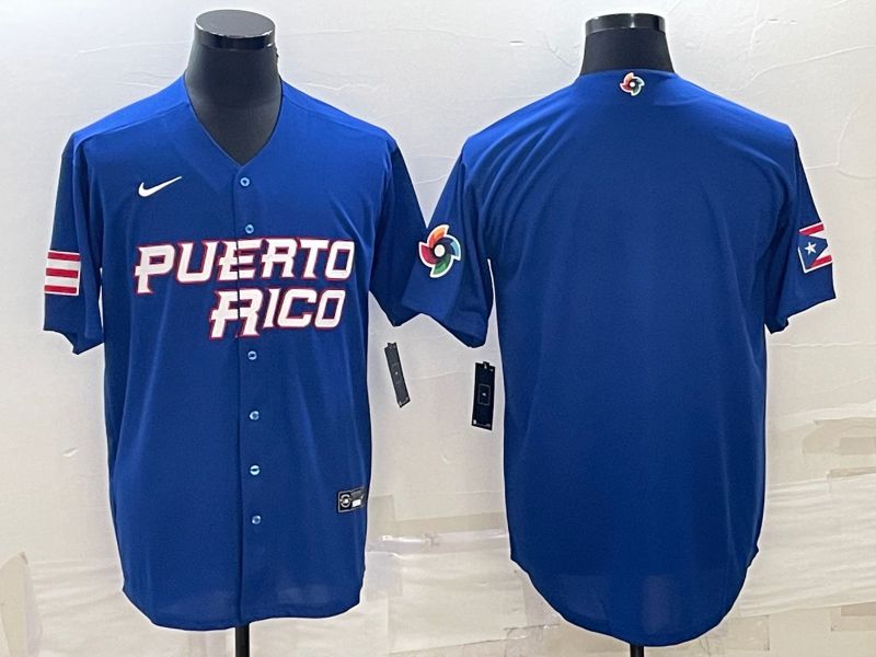 Men 2023 World Cub Puerto Rico Blank Blue Nike MLB Jersey1